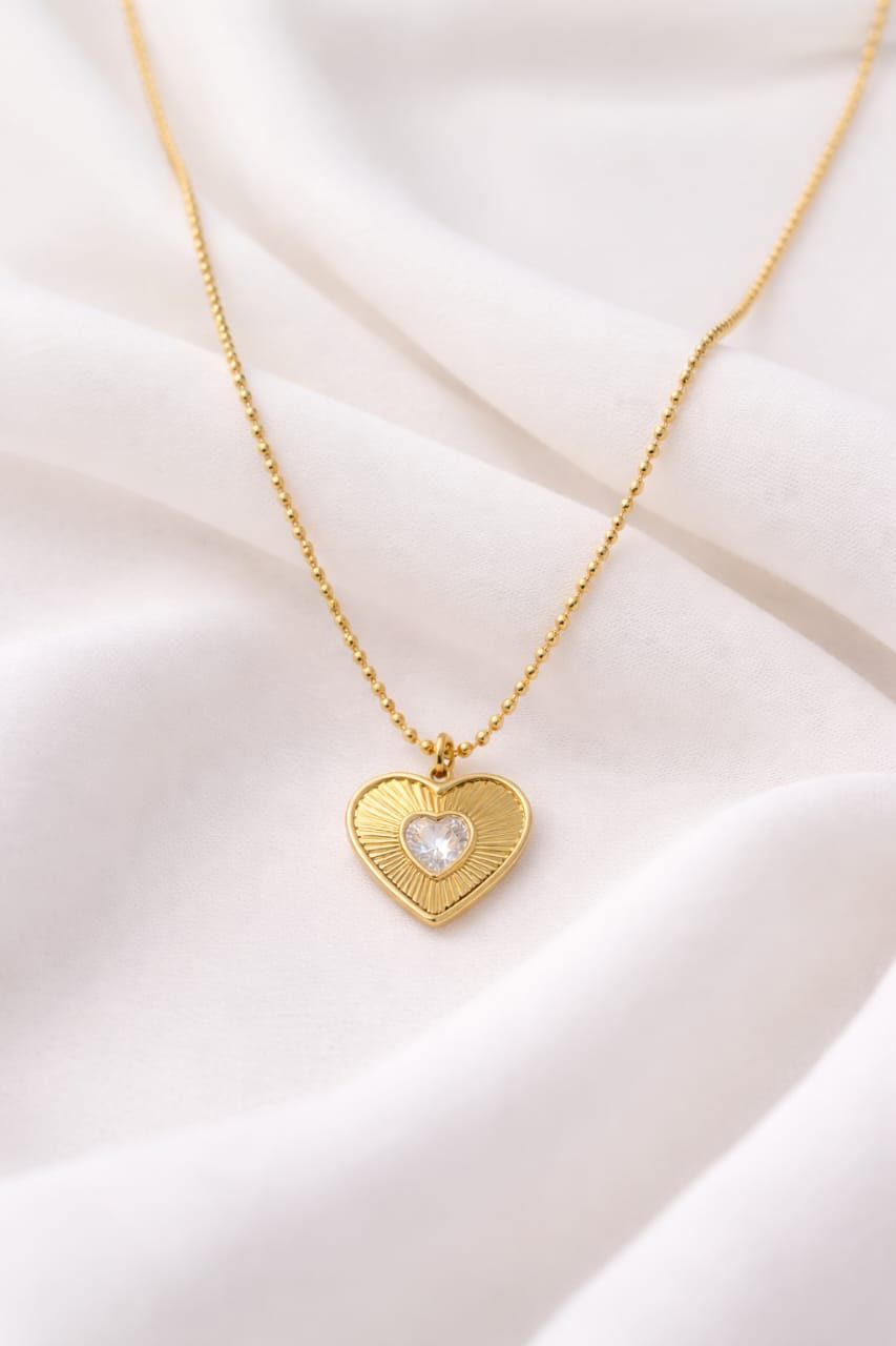 Auraa Sunburst Heart Crystal Bead Neckchain